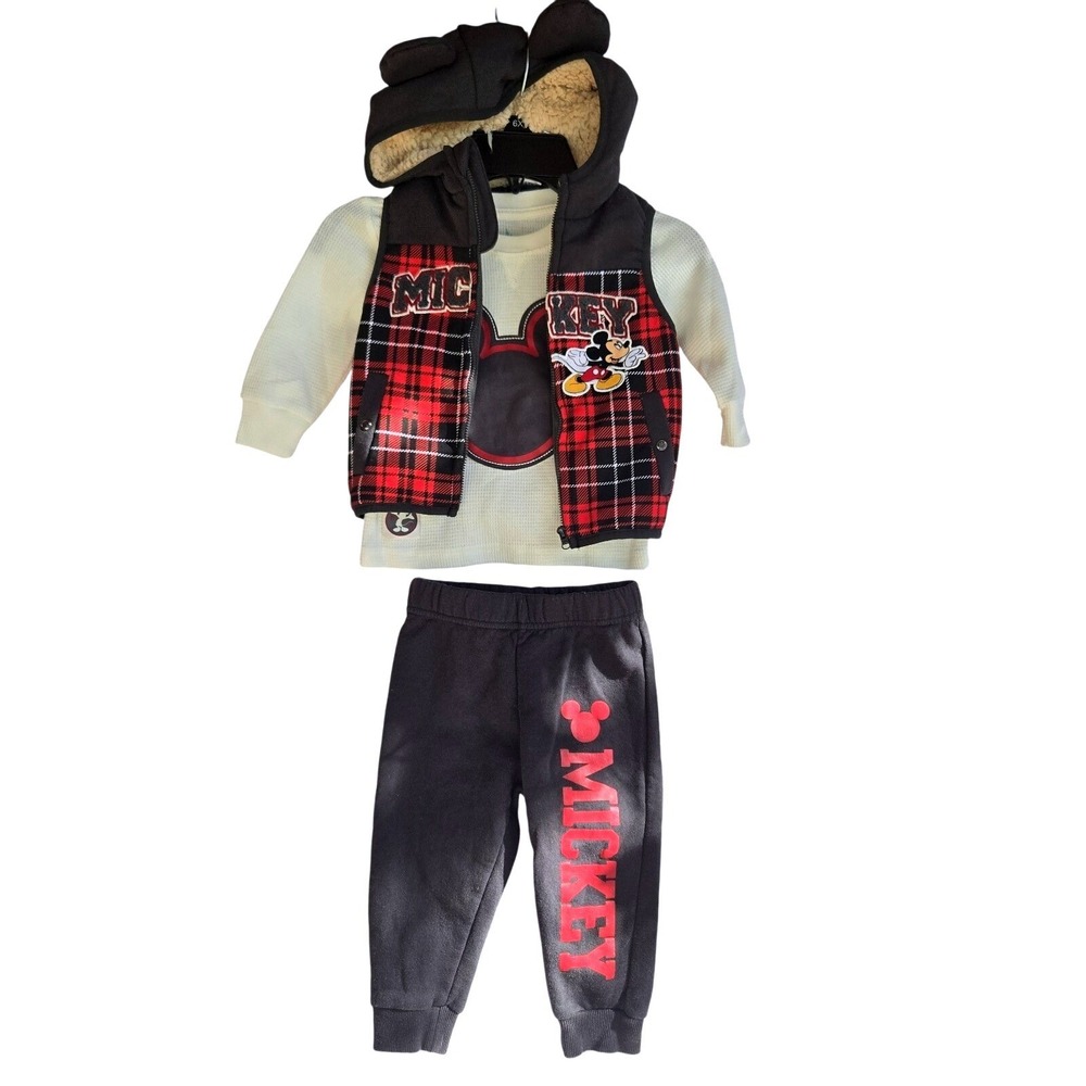 Disney Mickey‎ Mouse Baby Boys 3-Piece Outfit Set: Plaid Vest Shirt Pants 18M